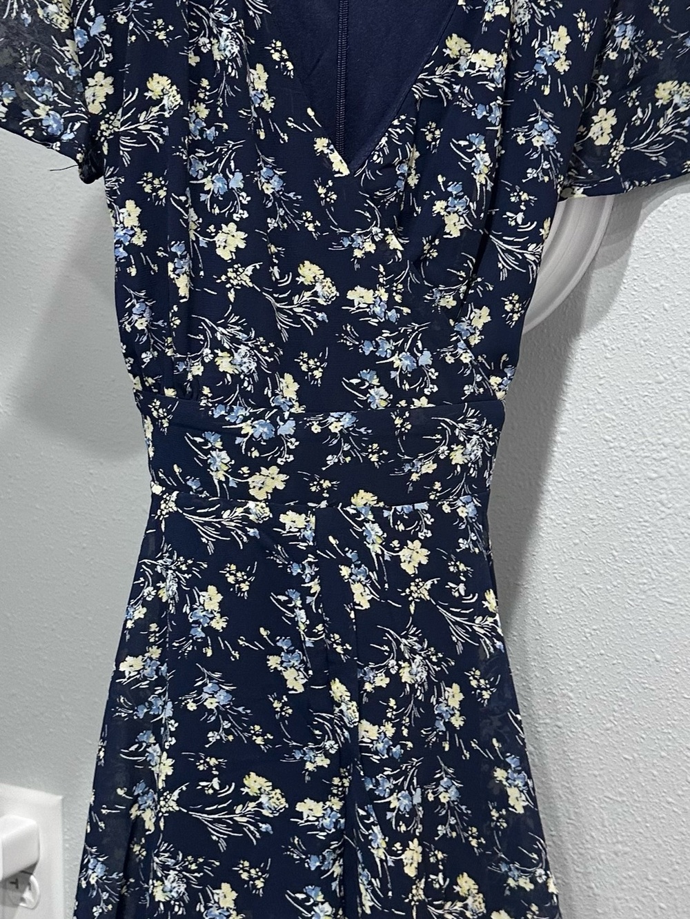 miami Navy Blue Floral Mini Dress with Yellow and Light Blue Flowers